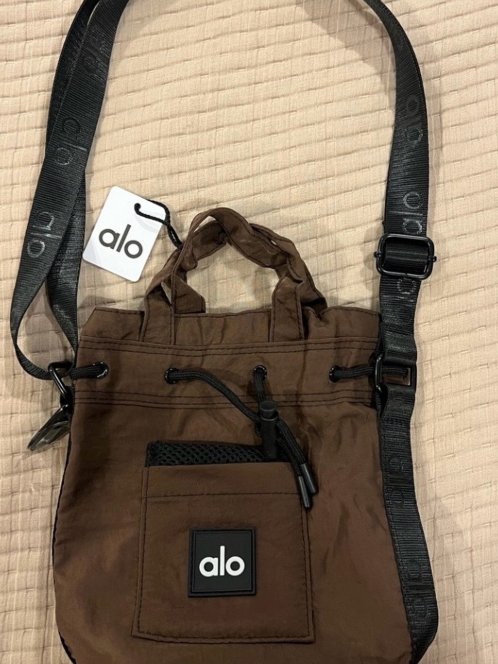 ALO Yoga Brown Messenger Bag with Black Strap